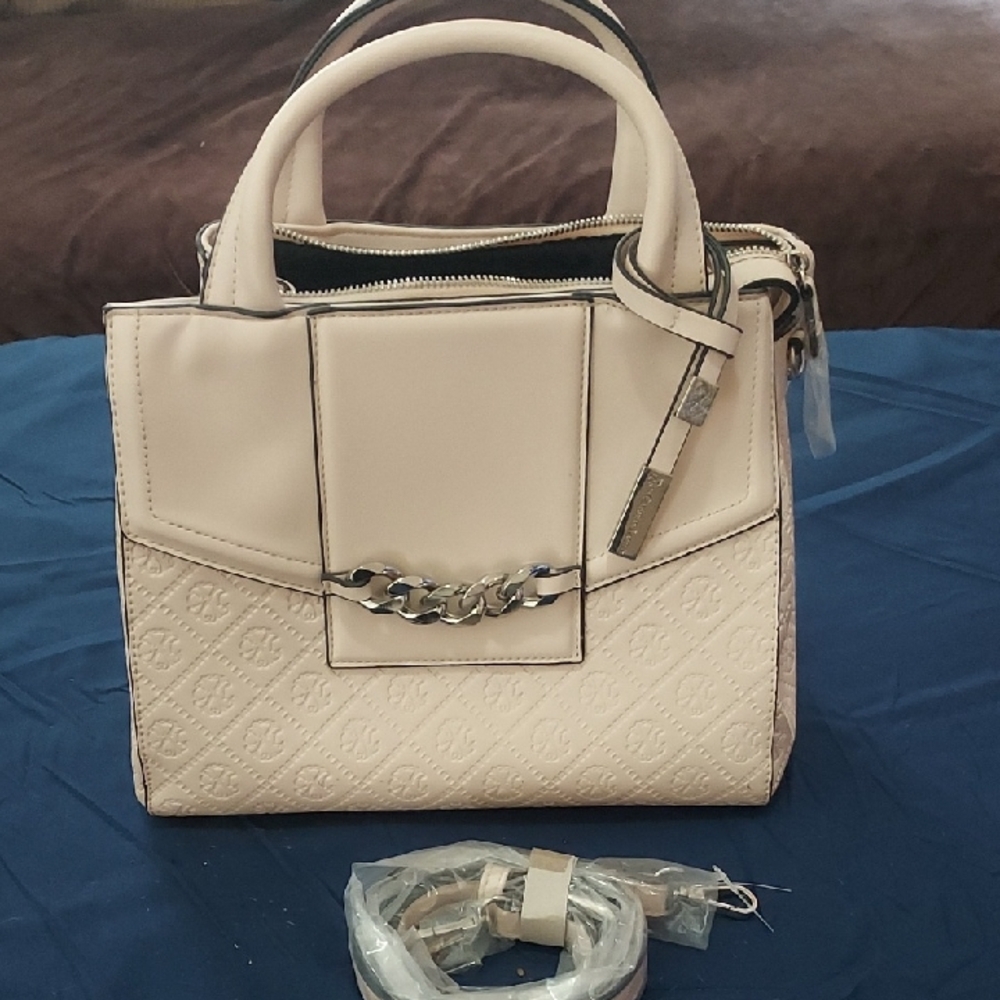Christian Lacroix Cream Satchel with Quilted Design and Chain Straps